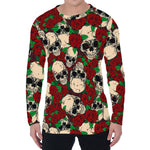 Red Rose Skull Pattern Print Men's Long Sleeve T-Shirt