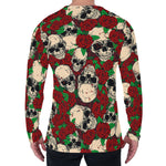 Red Rose Skull Pattern Print Men's Long Sleeve T-Shirt