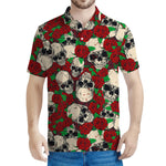 Red Rose Skull Pattern Print Men's Polo Shirt