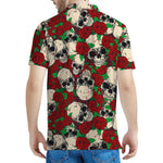 Red Rose Skull Pattern Print Men's Polo Shirt
