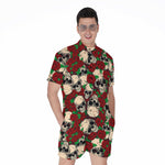Red Rose Skull Pattern Print Men's Rompers