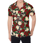 Red Rose Skull Pattern Print Men's Shirt