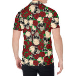 Red Rose Skull Pattern Print Men's Shirt