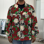 Red Rose Skull Pattern Print Men's Shirt Jacket