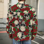 Red Rose Skull Pattern Print Men's Shirt Jacket