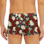 Red Rose Skull Pattern Print Men's Short Boxer Briefs
