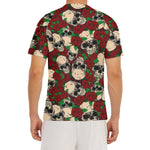 Red Rose Skull Pattern Print Men's Short Sleeve Rash Guard