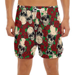 Red Rose Skull Pattern Print Men's Split Running Shorts