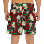 Red Rose Skull Pattern Print Men's Split Running Shorts