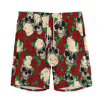Red Rose Skull Pattern Print Men's Sports Shorts