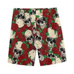 Red Rose Skull Pattern Print Men's Sports Shorts