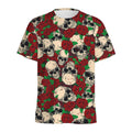 Red Rose Skull Pattern Print Men's Athletic T-Shirt
