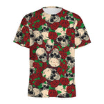 Red Rose Skull Pattern Print Men's Sports T-Shirt