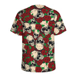 Red Rose Skull Pattern Print Men's Sports T-Shirt