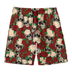 Red Rose Skull Pattern Print Men's Swim Trunks