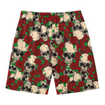 Red Rose Skull Pattern Print Men's Swim Trunks