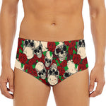 Red Rose Skull Pattern Print Men's Triangle Swim Briefs