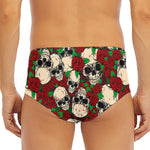 Red Rose Skull Pattern Print Men's Triangle Swim Briefs