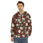 Red Rose Skull Pattern Print Men's Velvet Pullover Hoodie
