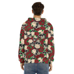 Red Rose Skull Pattern Print Men's Velvet Pullover Hoodie