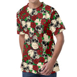 Red Rose Skull Pattern Print Men's Velvet T-Shirt