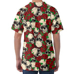 Red Rose Skull Pattern Print Men's Velvet T-Shirt