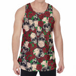 Red Rose Skull Pattern Print Men's Velvet Tank Top