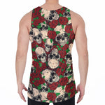 Red Rose Skull Pattern Print Men's Velvet Tank Top