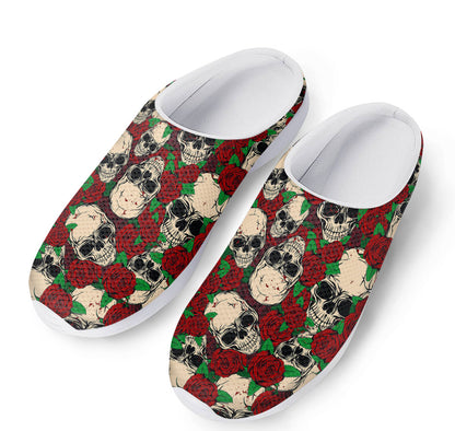 Red Rose Skull Pattern Print Mesh Casual Shoes