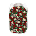 Red Rose Skull Pattern Print Mesh Laundry Hamper