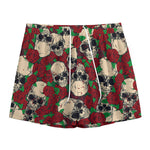 Red Rose Skull Pattern Print Mesh Shorts