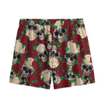 Red Rose Skull Pattern Print Mesh Shorts