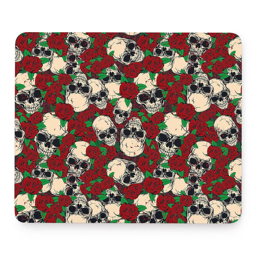 Red Rose Skull Pattern Print Mouse Pad