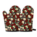 Red Rose Skull Pattern Print Oven Mitts