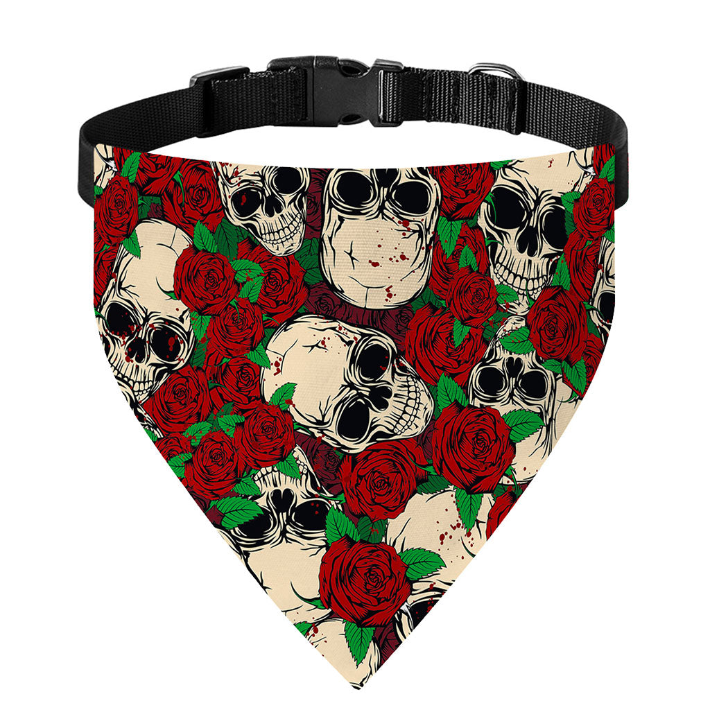 Red Rose Skull Pattern Print Over The Collar Dog Bandana