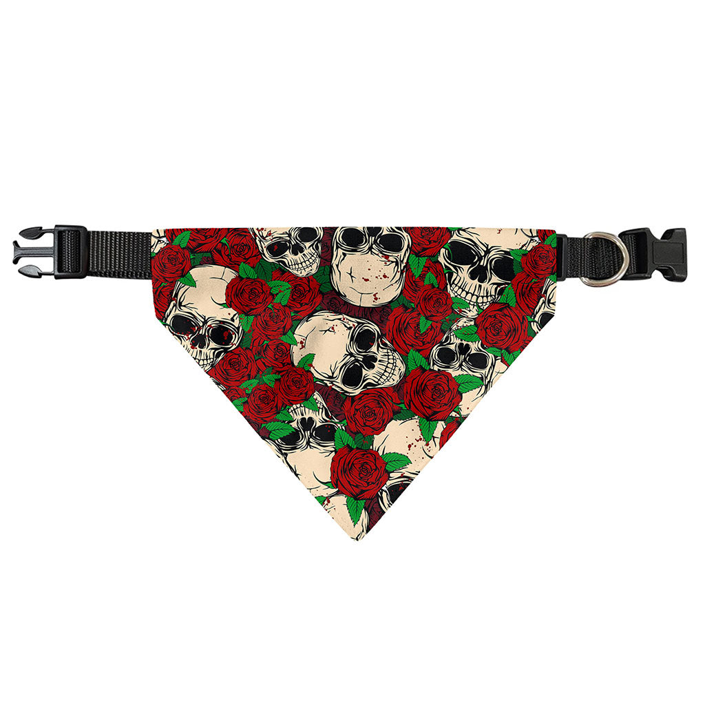 Red Rose Skull Pattern Print Over The Collar Dog Bandana