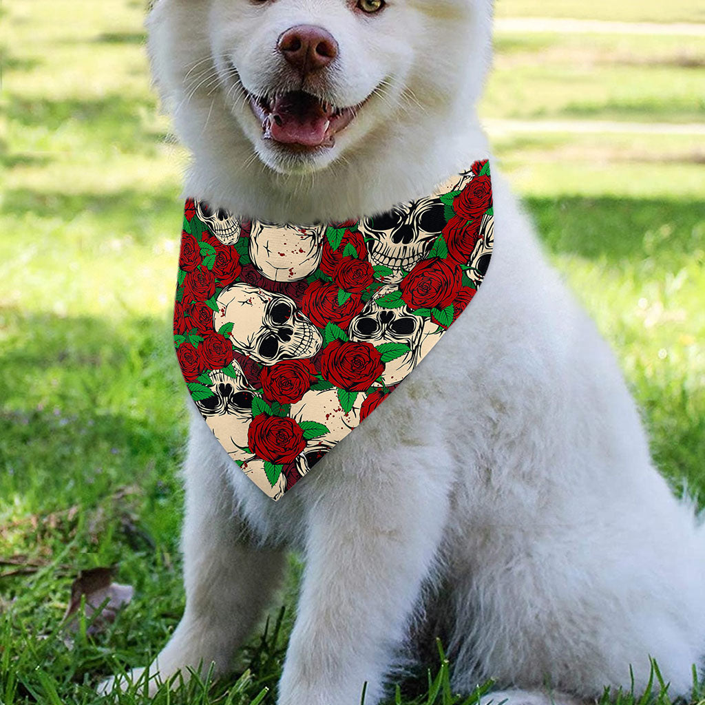 Red Rose Skull Pattern Print Over The Collar Dog Bandana