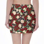 Red Rose Skull Pattern Print Pencil Mini Skirt