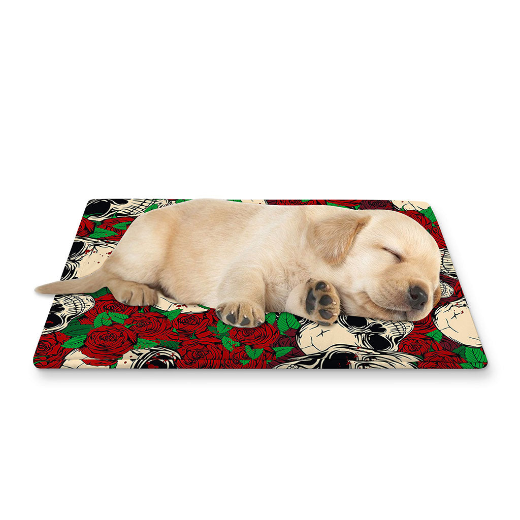 Red Rose Skull Pattern Print Pet Cooling Mat Cover