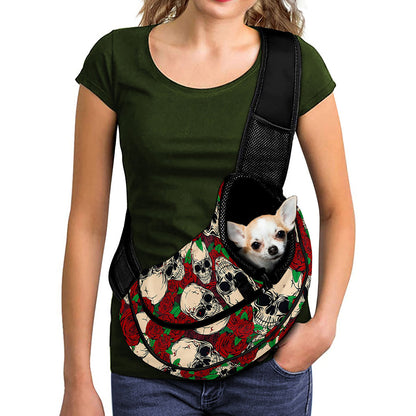 Red Rose Skull Pattern Print Pet Sling Carrier
