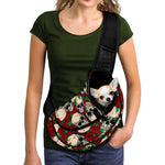 Red Rose Skull Pattern Print Pet Sling Carrier