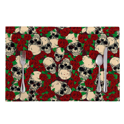 Red Rose Skull Pattern Print Placemat