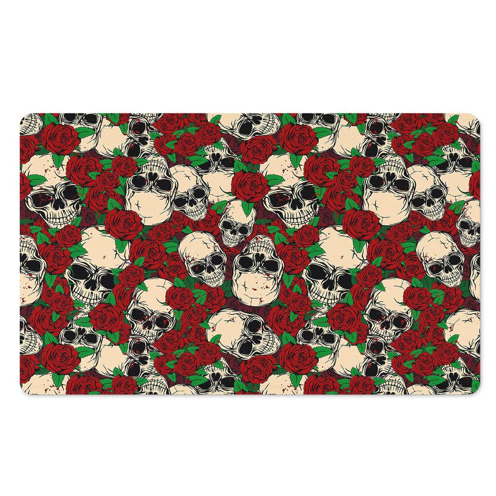 Red Rose Skull Pattern Print Polyester Doormat