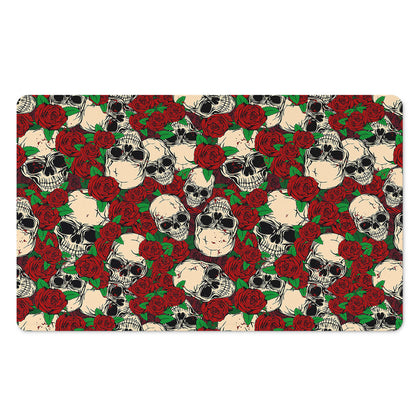 Red Rose Skull Pattern Print Polyester Doormat