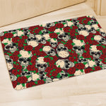 Red Rose Skull Pattern Print Polyester Doormat