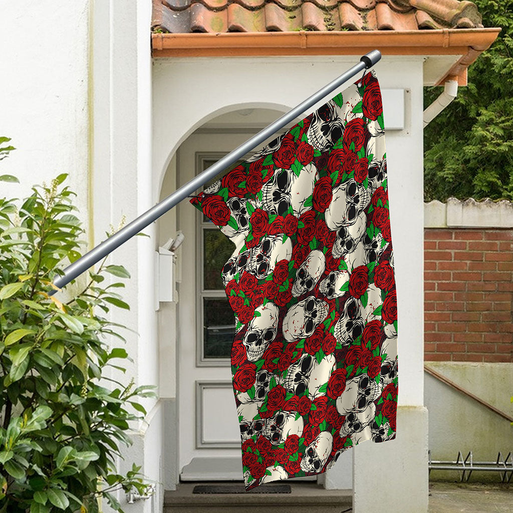Red Rose Skull Pattern Print Polyester Flag