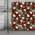Red Rose Skull Pattern Print Polyester Shower Curtain
