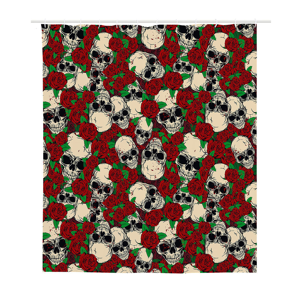 Red Rose Skull Pattern Print Polyester Shower Curtain