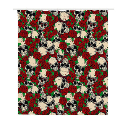 Red Rose Skull Pattern Print Polyester Shower Curtain