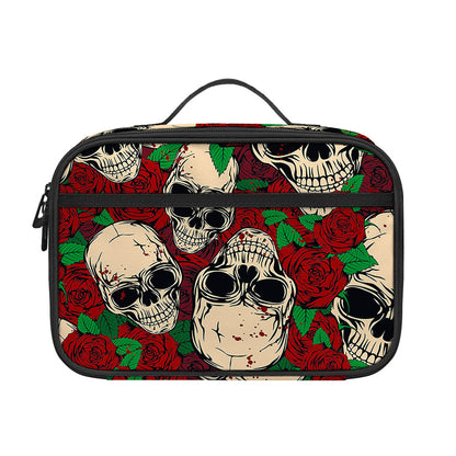 Red Rose Skull Pattern Print Portable Lunch Bag